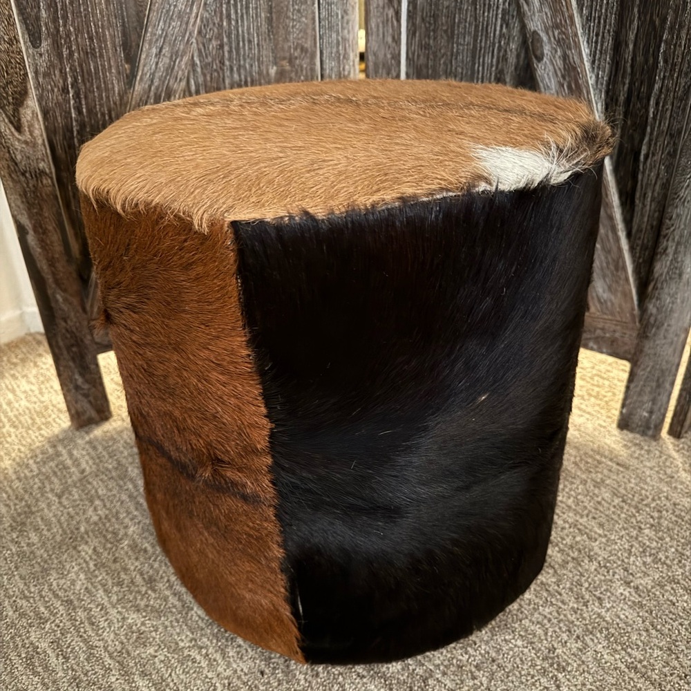 SOLD!!  Brown and Black Hair-on-Hide Ottoman